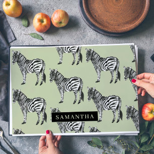 Jungle Zebra Wild Pattern & Personalized Name Placemat