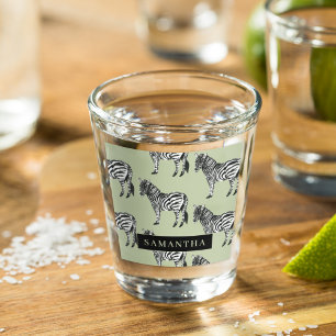 Jungle Zebra Wild Pattern & Personalized Name Shot Glass