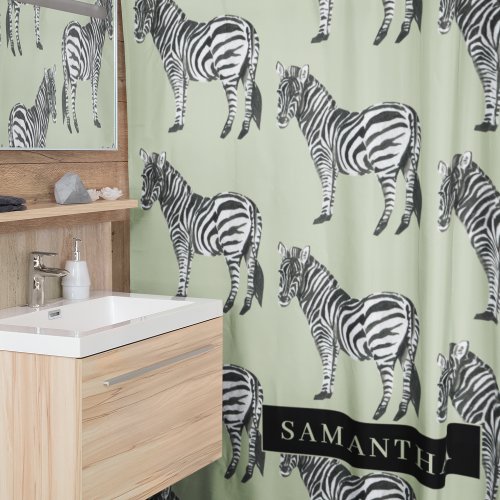 Jungle Zebra Wild Pattern  Personalized Name Shower Curtain