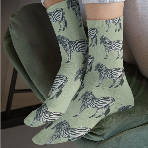 Jungle Zebra Wild Pattern  Personalized Name Socks