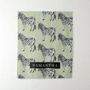 Jungle Zebra Wild Pattern & Personalized Name Tapestry