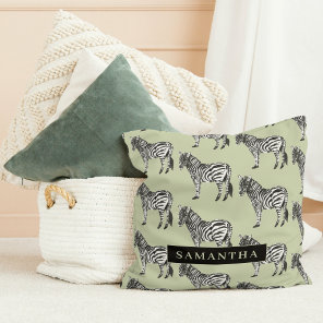 Jungle Zebra Wild Pattern & Personalized Name Throw Pillow