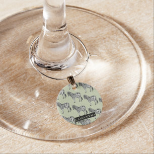Jungle Zebra Wild Pattern & Personalized Name Wine Charm