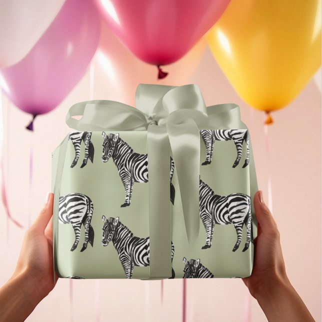 Jungle Zebra Wild Pattern & Personalized Name Wrapping Paper (Creator Uploaded)