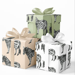 Jungle Zebra Wild Pattern & Personalized Name Wrapping Paper Sheets