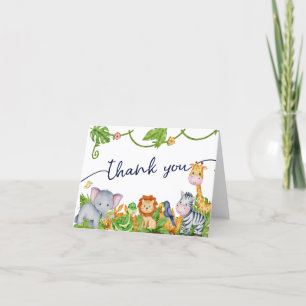 Jungle Zoo Animal Friends Safari Baby Shower Letterpress Thank You Card