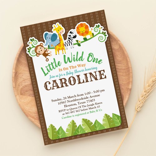 Jungle Zoo Animal Safari Adventure Baby Shower Invitation