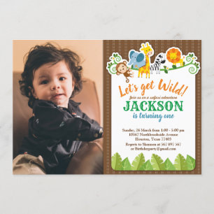 Jungle Zoo Animal Safari Adventure Birthday Photo Invitation