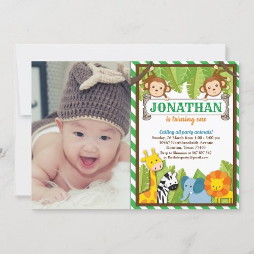 Jungle Zoo Animal Safari Adventure Birthday Photo Invitation