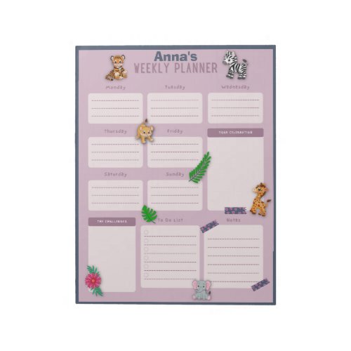 Jungle Zoo Animal Weekly Calendar  Notepad