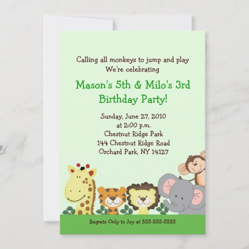 JUNGLE ZOO PARTY 5x7 Custom Birthday Invitation