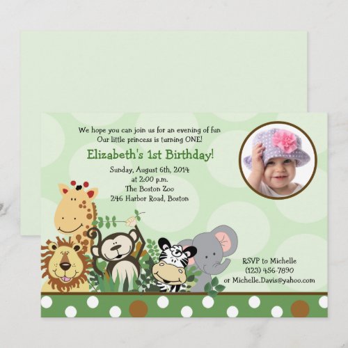 Jungle Zoo Party Birthday Invitation with Photo