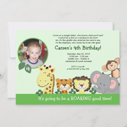 Jungle Zoo Party Green Animal Photo Birthday Card