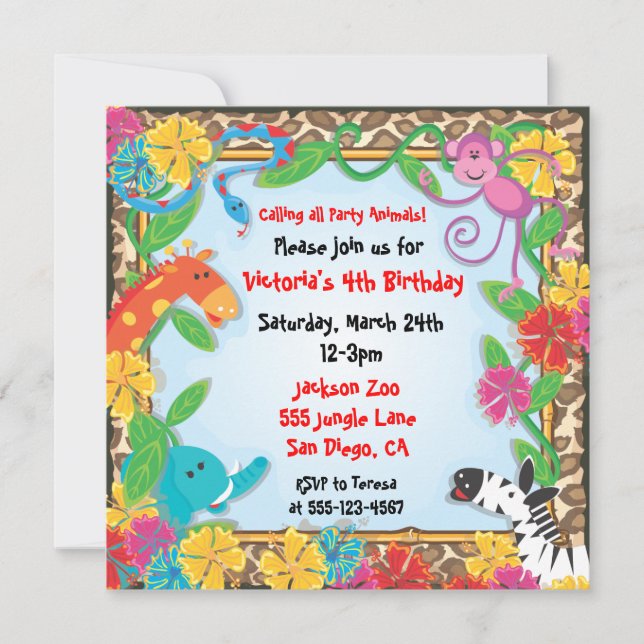 Jungle Zoo Party Invitation (Front)