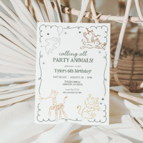 Jungle Zoo Safari Animals Birthday Invitation