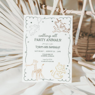 Jungle Zoo Safari Animals Birthday Invitation