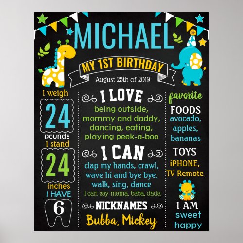 Jungle Zoo Safari Animals Wild One Birthday Poster