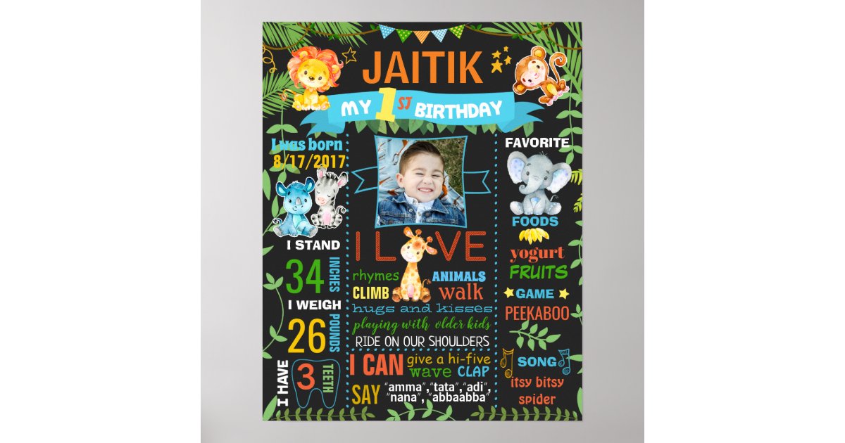 Jungle Zoo Wild Animals Birthday chalkboard Poster Zazzle