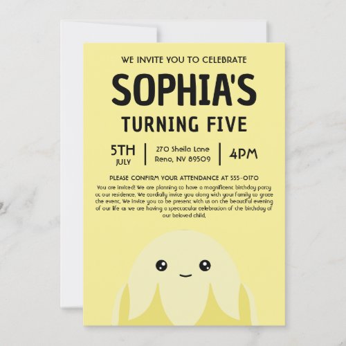 Junie The Banana Squishmallow Birthday Party Invitation