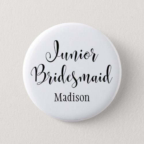 Junior Bridesmaid 2 Black Typography w Name 30 Button