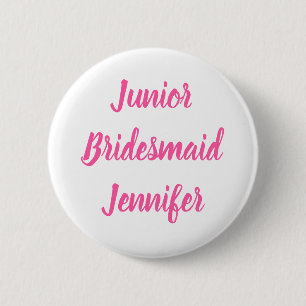 Junior Bridesmaid Pink Custom Name Gifts Wedding Button