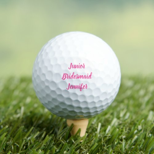 Junior Bridesmaid Pink Custom Name Gifts Wedding Golf Balls