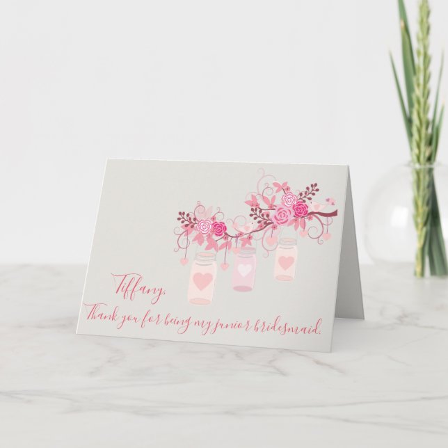 Junior Bridesmaid Thank You Mason Jar Card (Front)