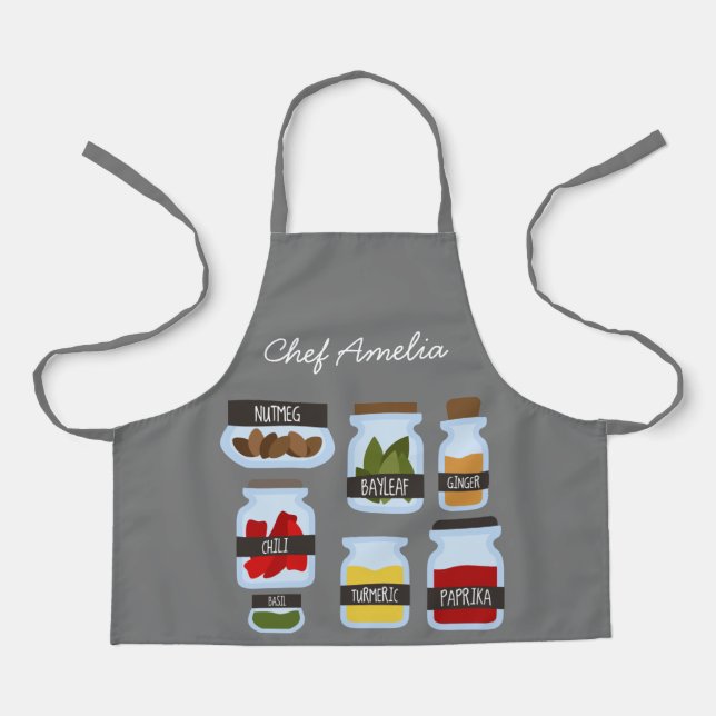 Junior chef jar spices colorful kids apron (Front)