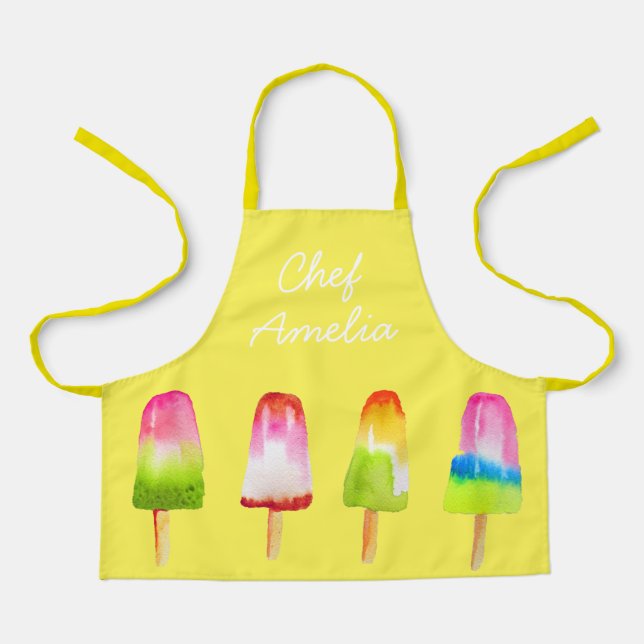 Junior chef popsicles art colorful kids apron (Front)