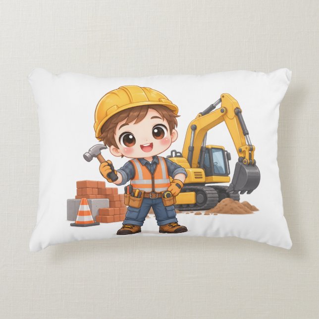 Junior Construction Crew Accent Pillow (Front)
