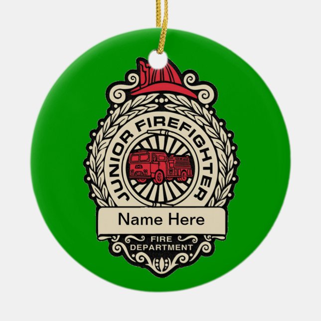Junior Firefighter's Badge Custom Ceramic Ornament (Front)