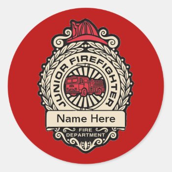 Junior Firefighter's Badge Custom Sticker by Dollarsworth at Zazzle
