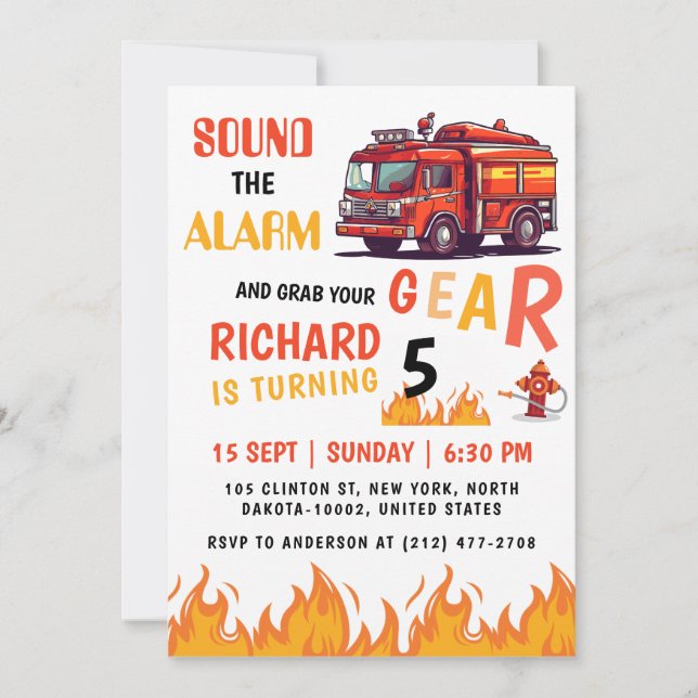 Junior Firefighters Fun Fire Truck Birthday Party Invitation (Front)