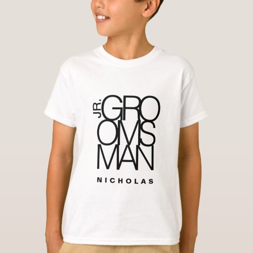 junior Groomsman in black typography wedding T_Shirt