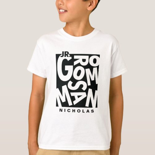 junior Groomsman in black typography wedding T_Shirt