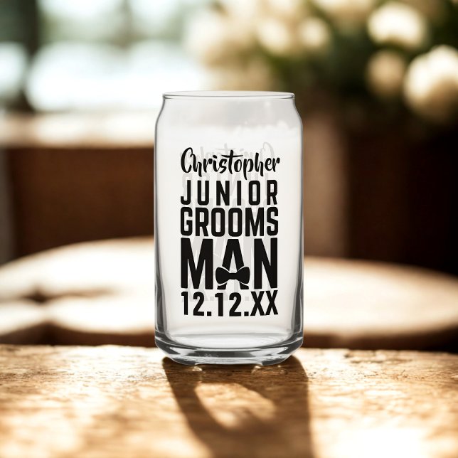 Junior Groomsman Wedding Favor Can Glass (Perfect gift for your Junior Groomsman. Just add his name and your wedding date)