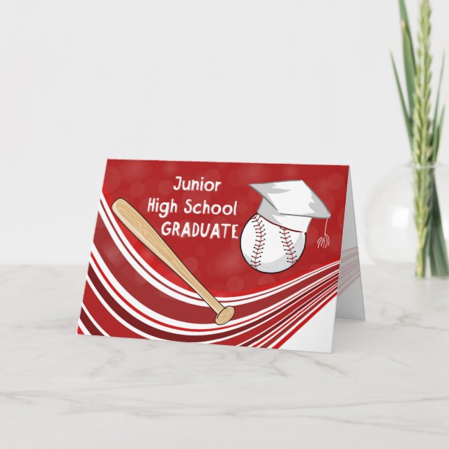 Junior High School Graduation Baseball Bat and Hat Card (Front)