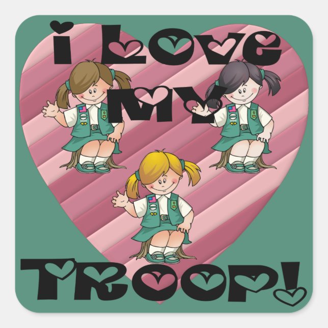 Junior I Love My Troop Heart Square Sticker (Front)