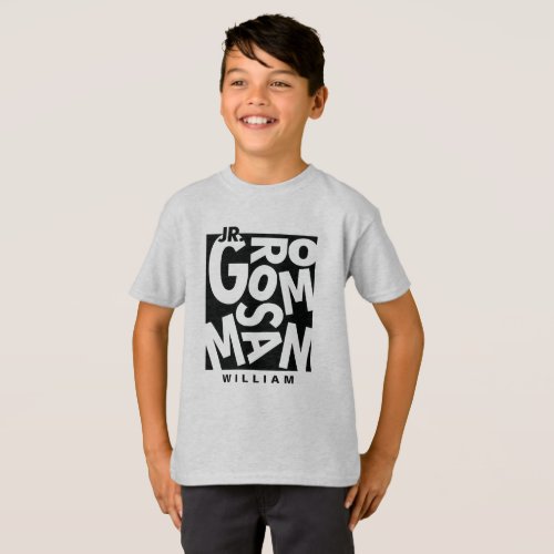 Junior Jr Groomsman in black typography wedding T_Shirt