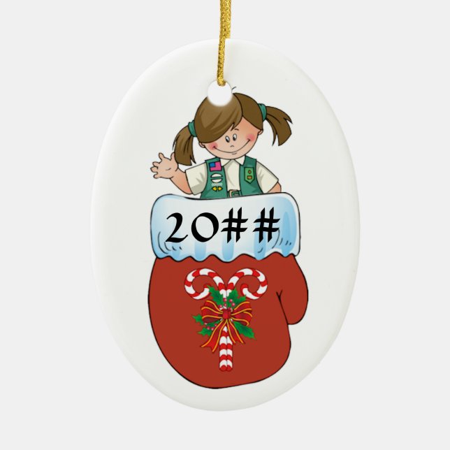 Junior Mitten Brunette Ceramic Ornament (Front)