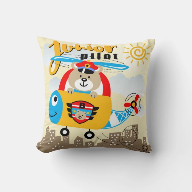 Junior Pilot Bear Throw Pillow (Front)