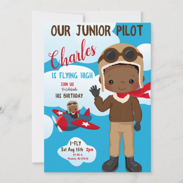 Junior Pilot Birthday Invitation Card (Front)
