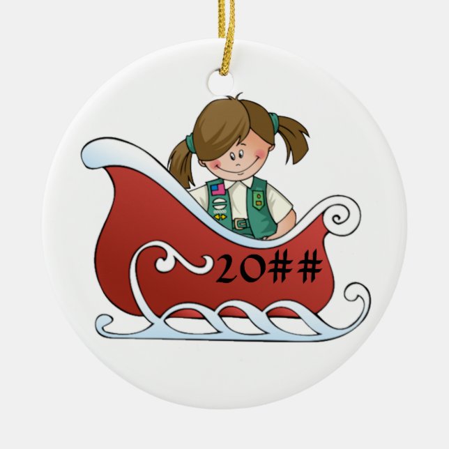 Junior Sled Brunette Ceramic Ornament (Front)