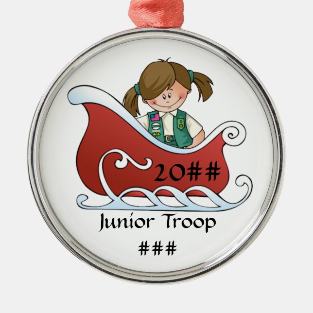 Junior Sled Brunette Metal Ornament (Front)