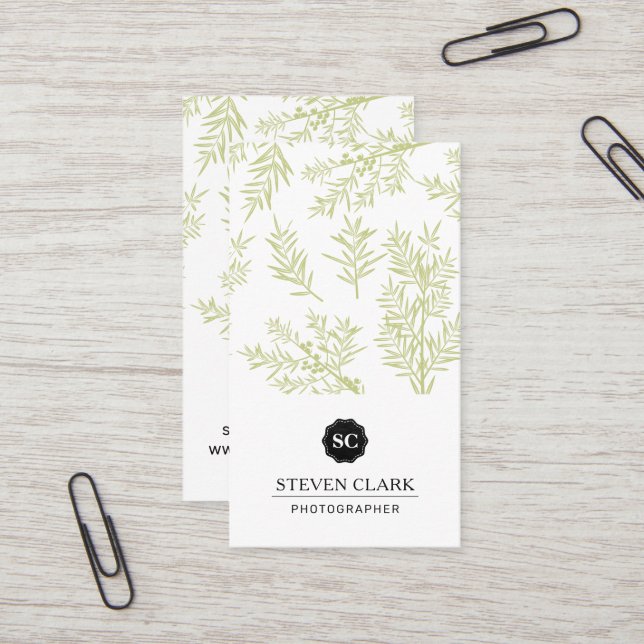Juniper Branches Background Business Card (Front/Back In Situ)