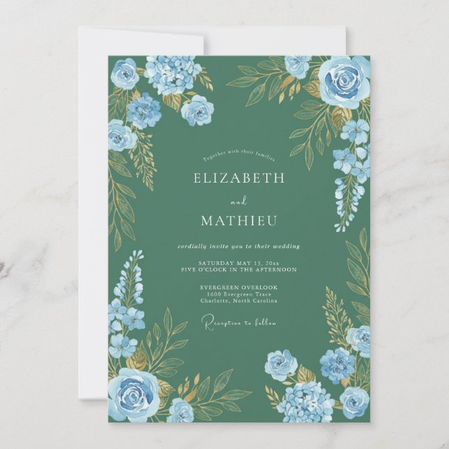 Juniper Cornflower Painted Wedding Invitation (Front)