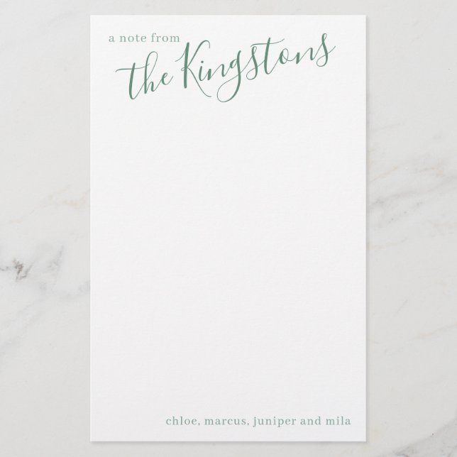 Juniper Family Name Script Stationery (Front)