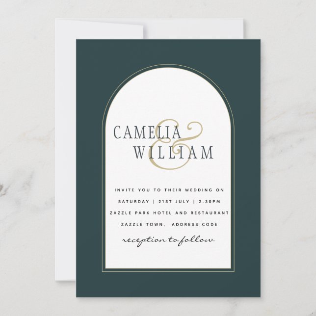 Juniper Green Gold Modern Wedding INVITE QR Code (Front)