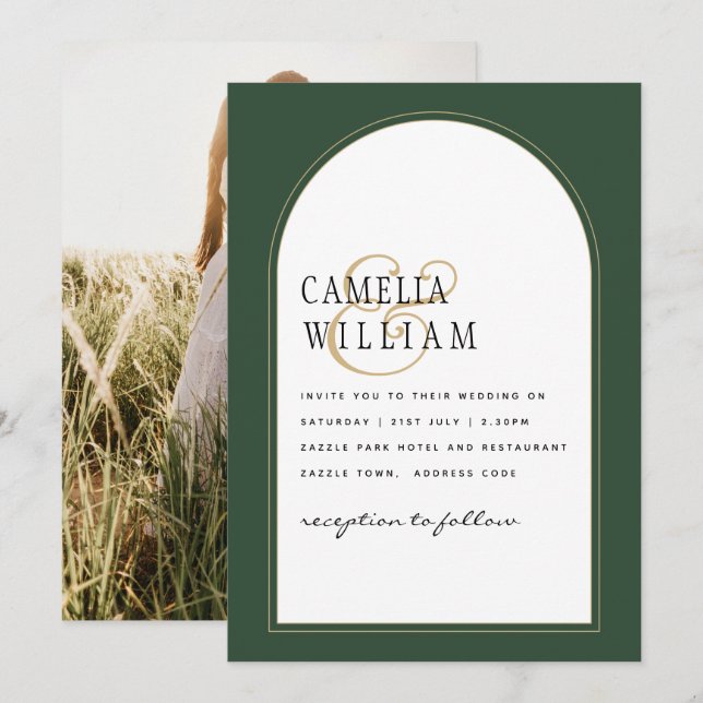 JUNIPER GREEN GOLD PHOTO Wedding INVITE (Front/Back)