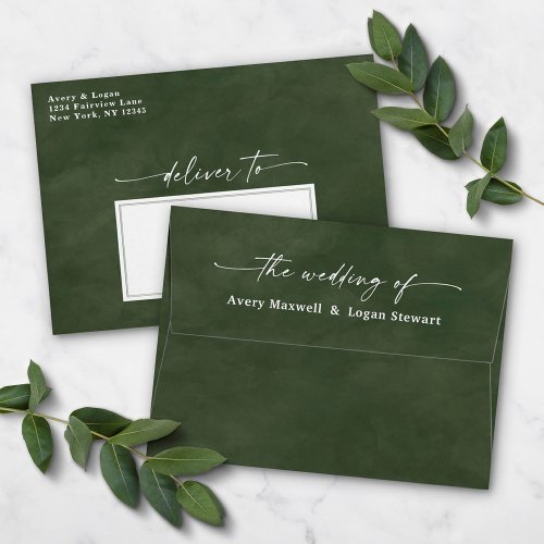 Juniper Green Watercolor A7 5x7 Wedding Invitation Envelope